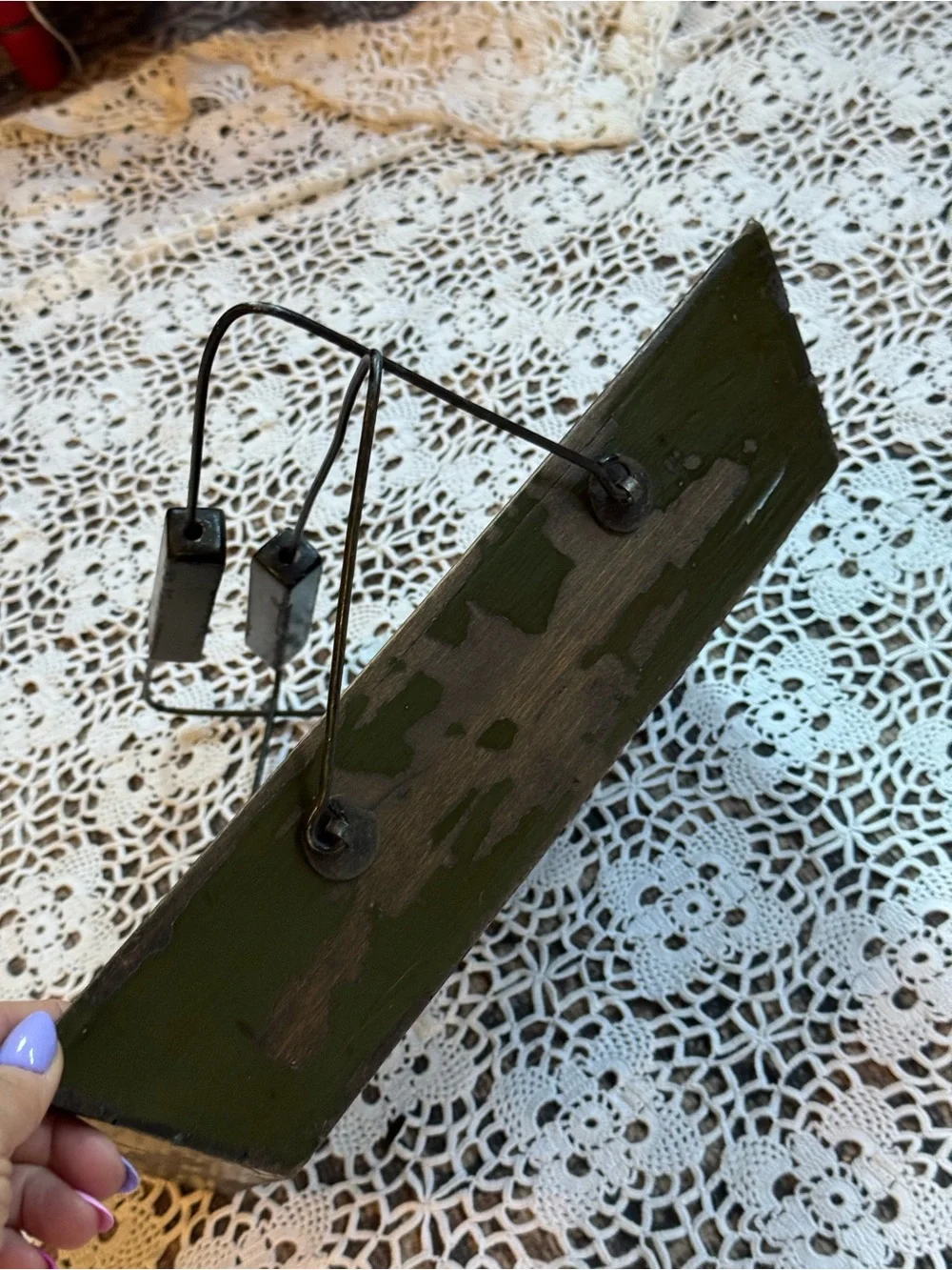 Vintage Primitive Wooden Divided Tool Caddy | Green Farmhouse Carrier